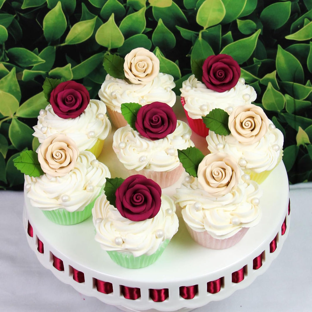 Premium Roses for Decorating Cakes and Cupcakes, by Global Sugar Art, Medium, Bugundy