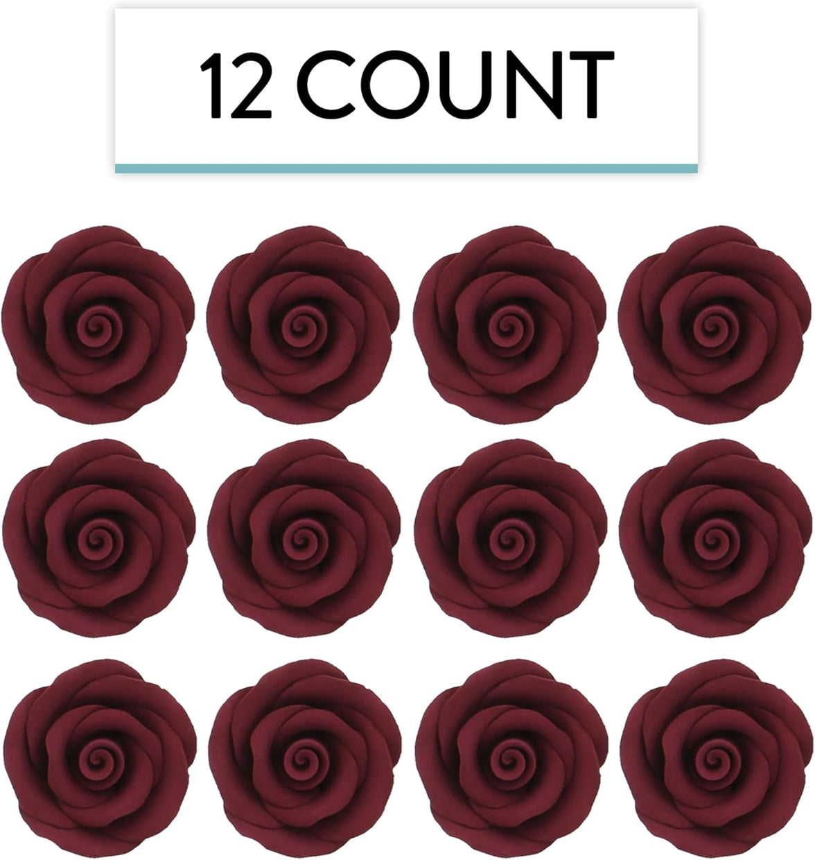 Premium Roses for Decorating Cakes and Cupcakes, by Global Sugar Art, Medium, Bugundy