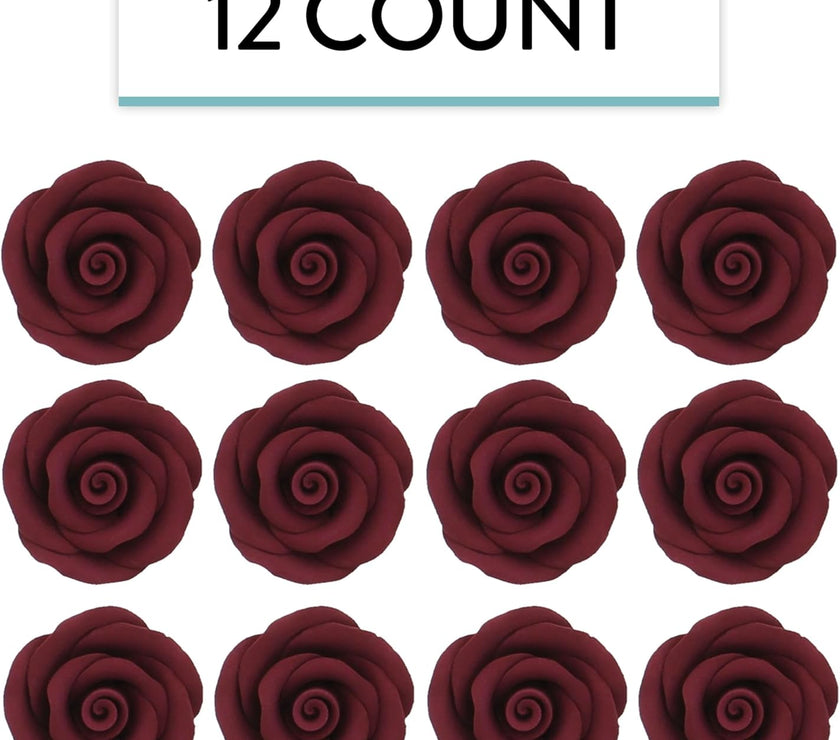 Premium Roses for Decorating Cakes and Cupcakes, by Global Sugar Art, Medium, Bugundy