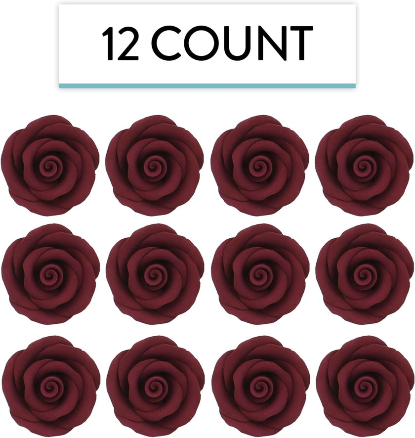 Premium Roses for Decorating Cakes and Cupcakes, by Global Sugar Art, Medium, Bugundy