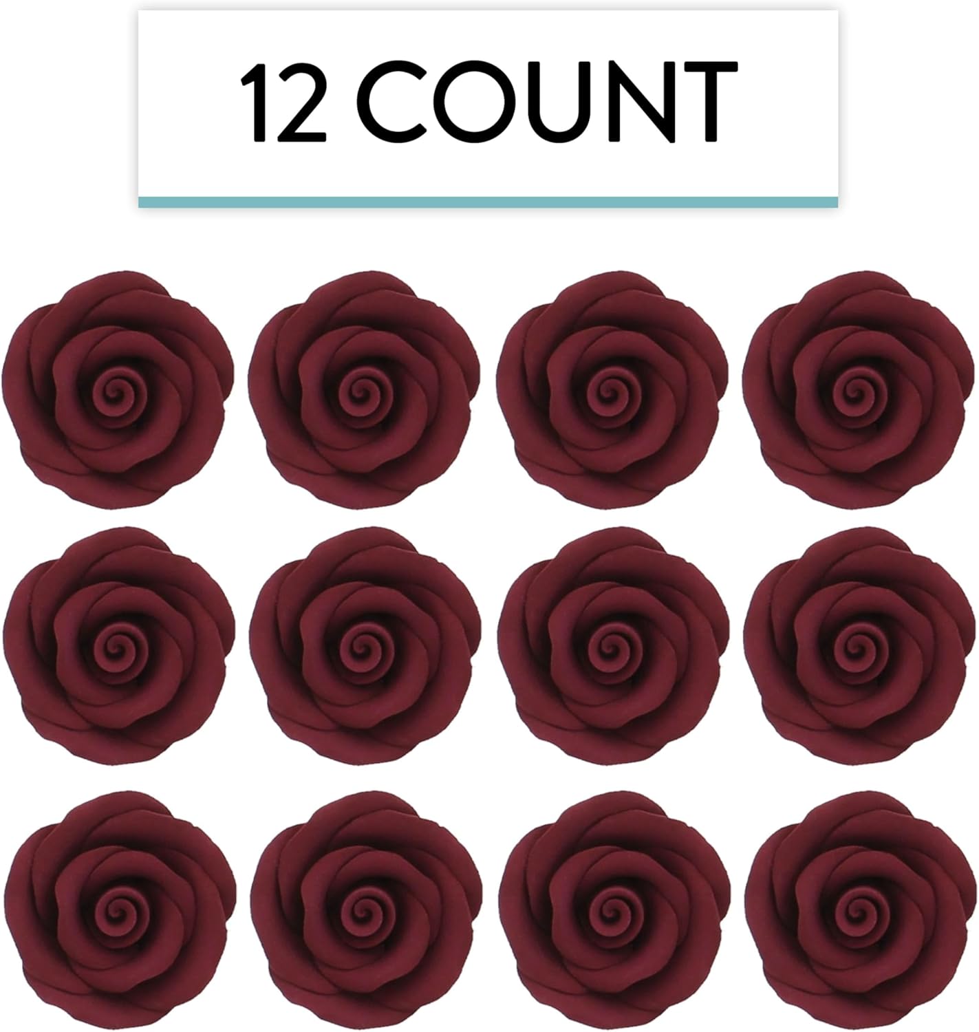 Burgundy Edible Roses, Premium, 1.5-inch, 12 Count