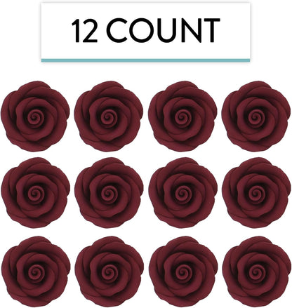 Burgundy Edible Roses, Premium, 1.5-inch, 12 Count