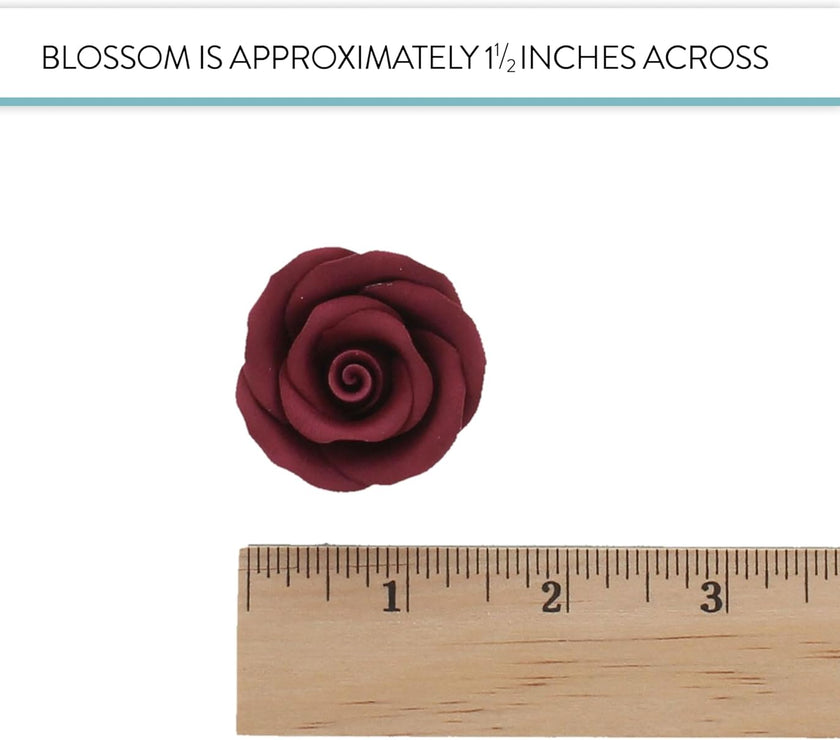 Premium Roses for Decorating Cakes and Cupcakes, by Global Sugar Art, Medium, Bugundy