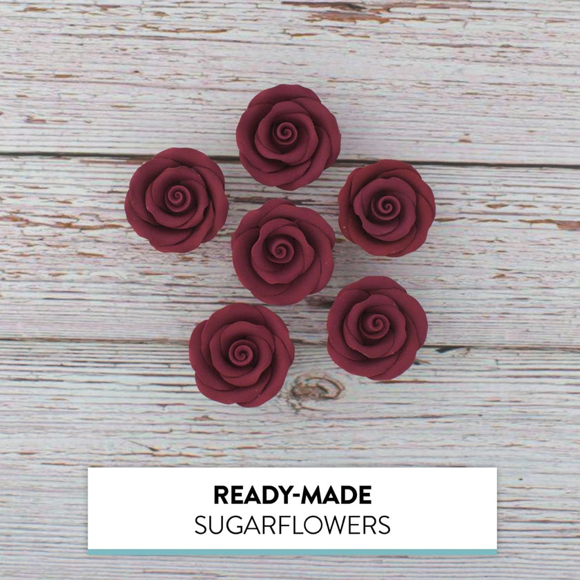 Premium Roses for Decorating Cakes and Cupcakes, by Global Sugar Art, Medium, Bugundy
