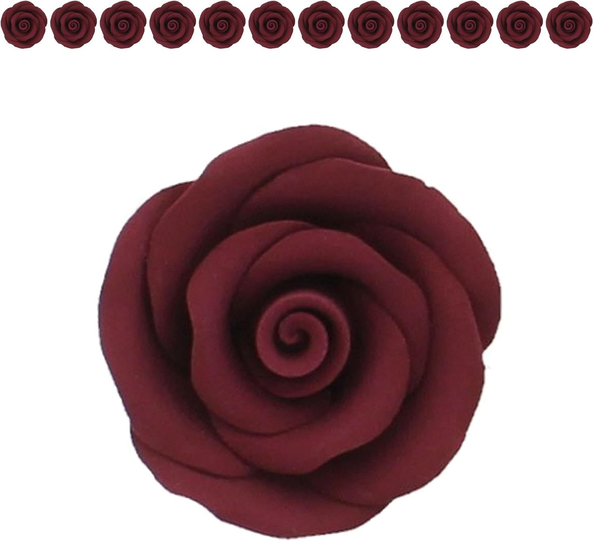 Premium Roses for Decorating Cakes and Cupcakes, by Global Sugar Art, Medium, Bugundy