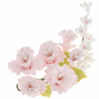 Flower Blossom Spray, Gum Paste Sugar Flowers for Cake Decorating, Soft Pink Cherry Blossoms with Leaves