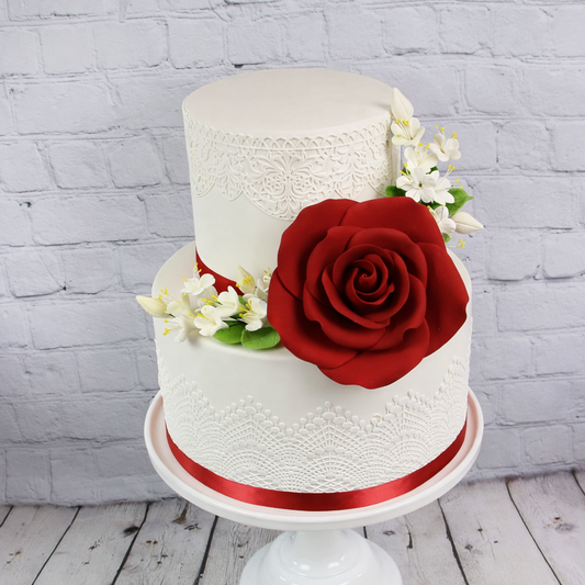 White Cherry Blossoms with Leaves Spray, 1 Count