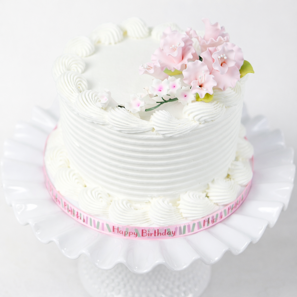 Flower Blossom Spray, Gum Paste Sugar Flowers for Cake Decorating, Soft Pink Cherry Blossoms with Leaves