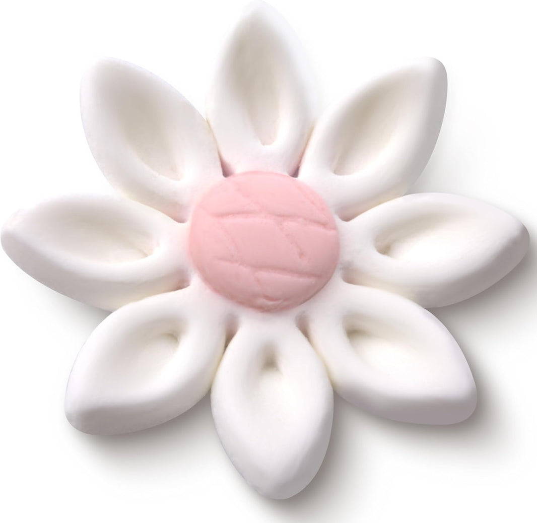 Edible Daisy Cake Decorations, White and Pink Sugar Flowers, Unwired 1 Inch, Daisy Cupcake Toppers, Edible Flowers Cake Decorations by Chef Alan Tetreault, Global Sugar Art
