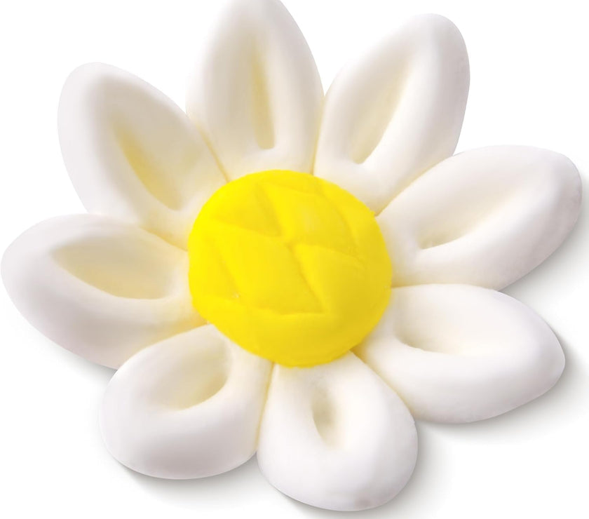 Edible Daisy Cake Decorations, White and Yellow Sugar Flowers, Unwired 3/4 Inch, Daisy Cupcake Toppers, Edible Flowers Cake Decorations by Chef Alan Tetreault, Global Sugar Art
