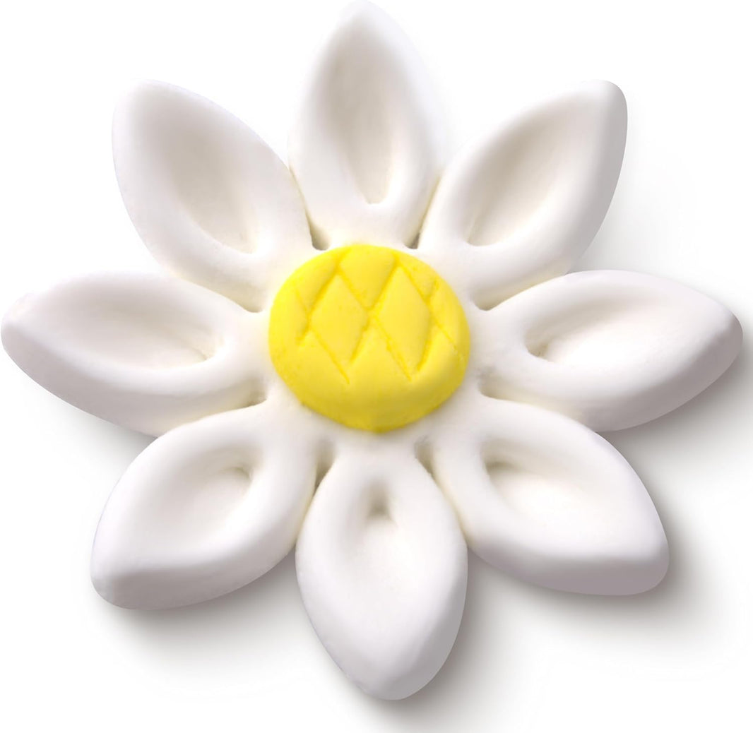 Edible Daisy Cake Decorations, White and Yellow Sugar Flowers, Unwired 1 Inch, Daisy Cupcake Toppers, Edible Flowers Cake Decorations by Chef Alan Tetreault, Global Sugar Art