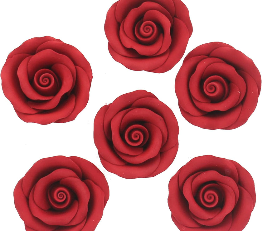 Premium Roses for Decorating Cakes and Cupcakes, by Global Sugar Art, Medium, Red
