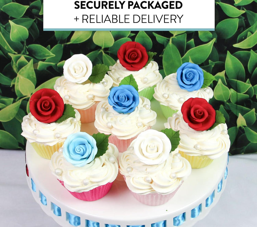 Premium Roses for Decorating Cakes and Cupcakes, by Global Sugar Art, Medium, Red