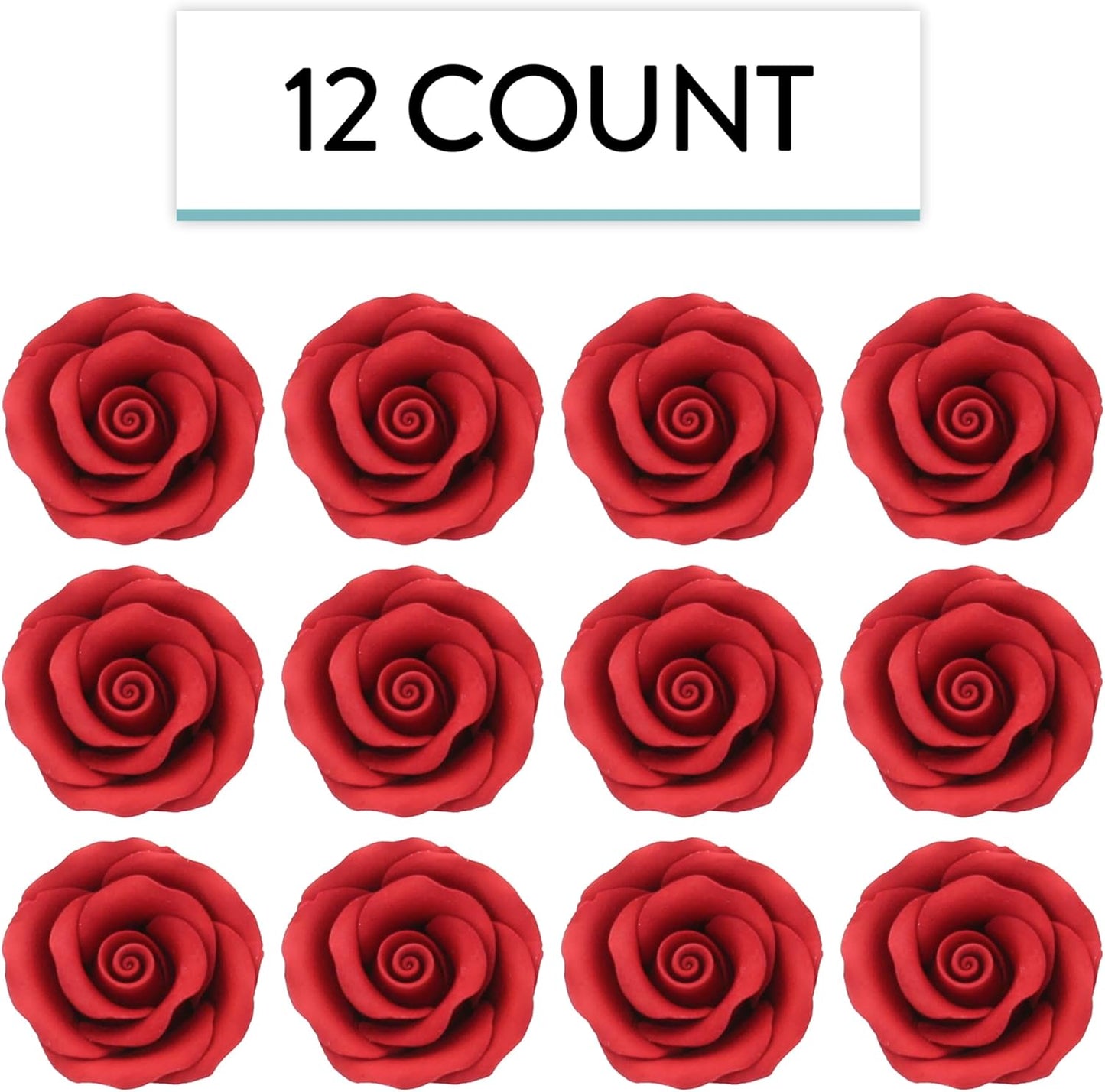 Red Edible Roses, Premium, 1.5-inch, 12 Count