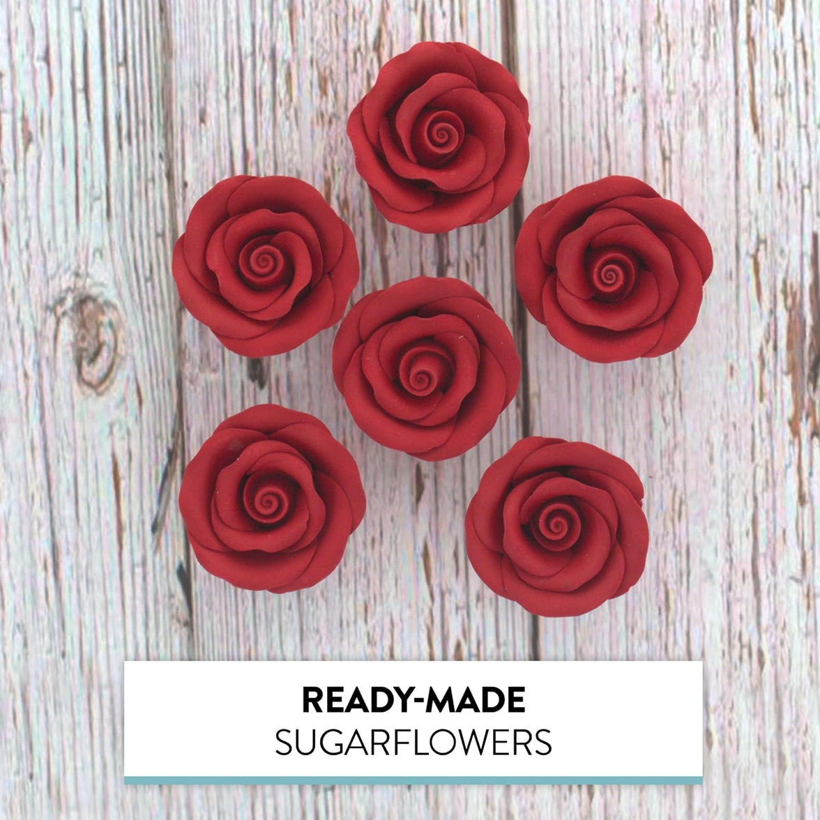 Premium Roses for Decorating Cakes and Cupcakes, by Global Sugar Art, Medium, Red