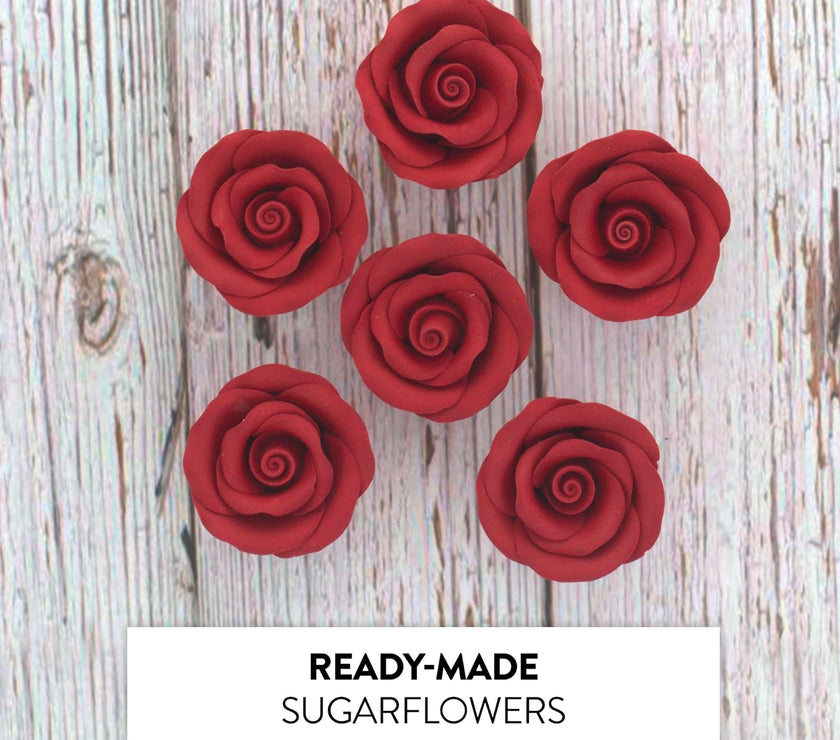 Premium Roses for Decorating Cakes and Cupcakes, by Global Sugar Art, Medium, Red