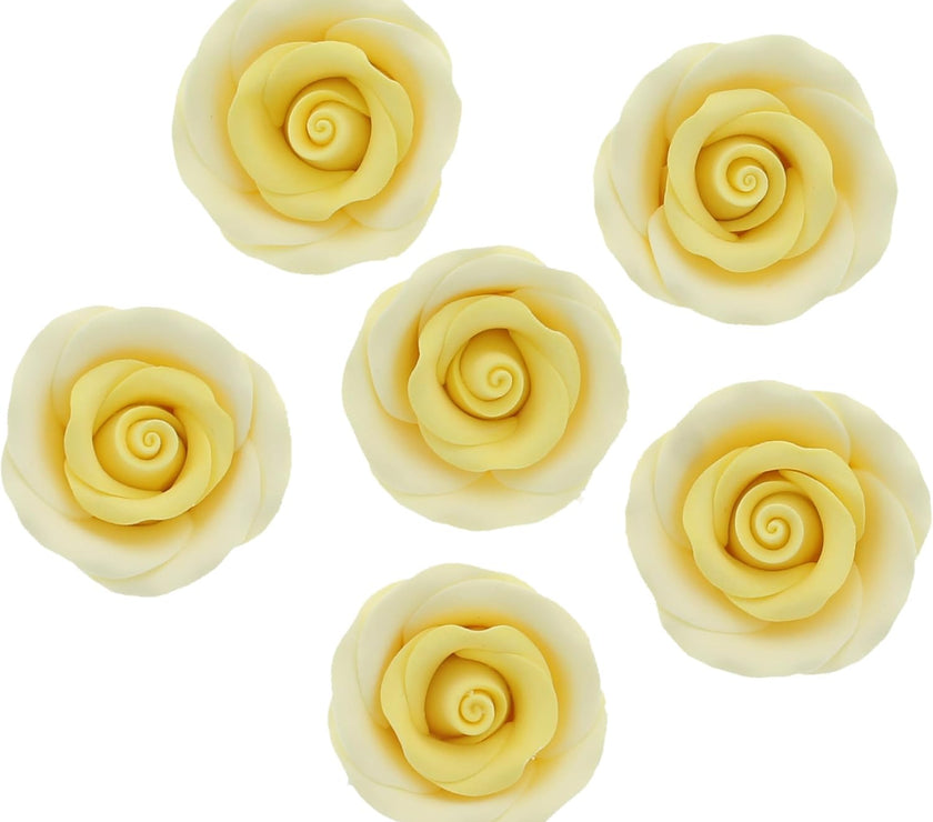 Premium Roses for Decorating Cakes and Cupcakes, by Global Sugar Art, Medium, Yellow