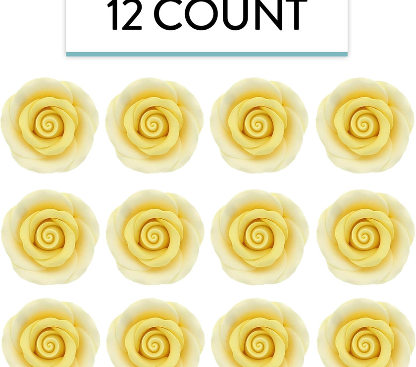 Premium Roses for Decorating Cakes and Cupcakes, by Global Sugar Art, Medium, Yellow