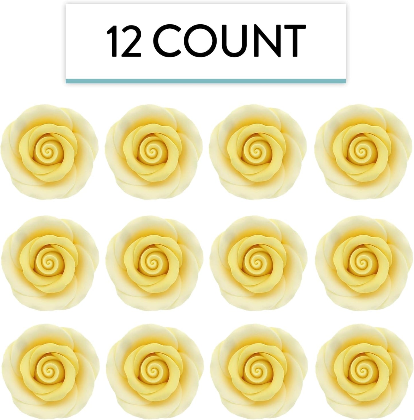 Yellow Edible Roses, Premium, 1.5-inch, 12 Count