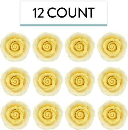 Yellow Edible Roses, Premium, 1.5-inch, 12 Count