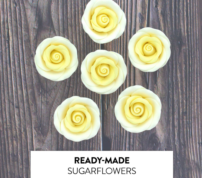 Premium Roses for Decorating Cakes and Cupcakes, by Global Sugar Art, Medium, Yellow