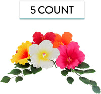 Global Sugar Art Hibiscus Sugar Cake Flowers, Assorted Colors Hawaiian Cake Flower Large, 5 Count and Leaf Sprays by Chef Alan Tetreault