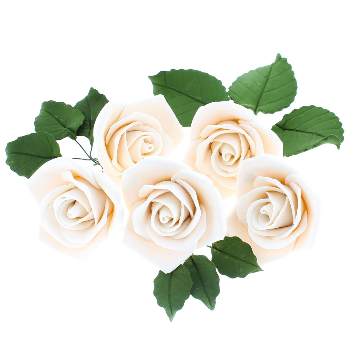 Peace Rose Sugar Flowers with Leaves, Cake Decorating Kit, by Global Sugar Art, Medium, Ivory