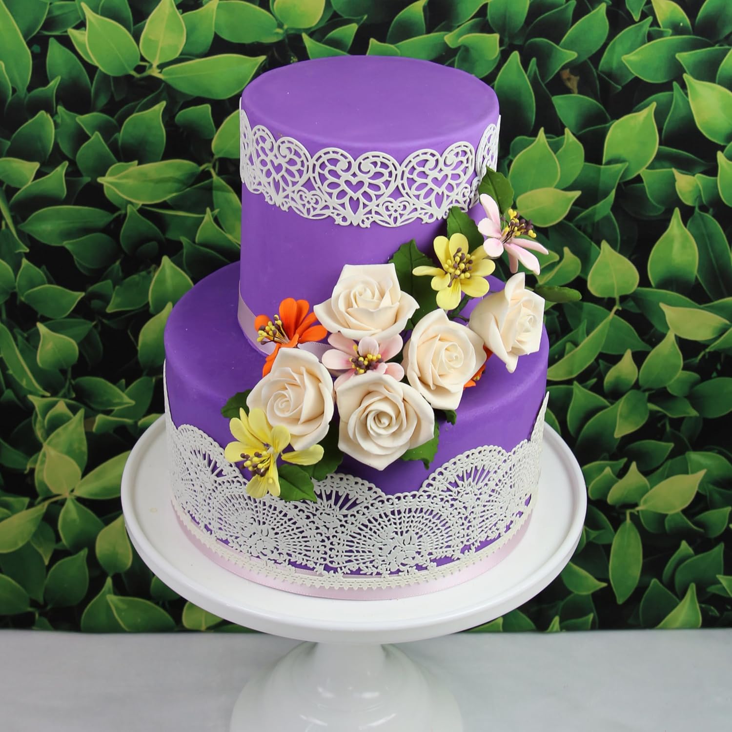 Peace Rose Sugar Flowers with Leaves, Cake Decorating Kit, by Global Sugar Art, Medium, Ivory