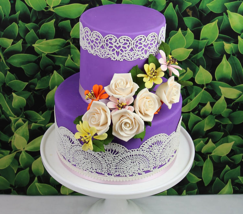 Peace Rose Sugar Flowers with Leaves, Cake Decorating Kit, by Global Sugar Art, Medium, Ivory