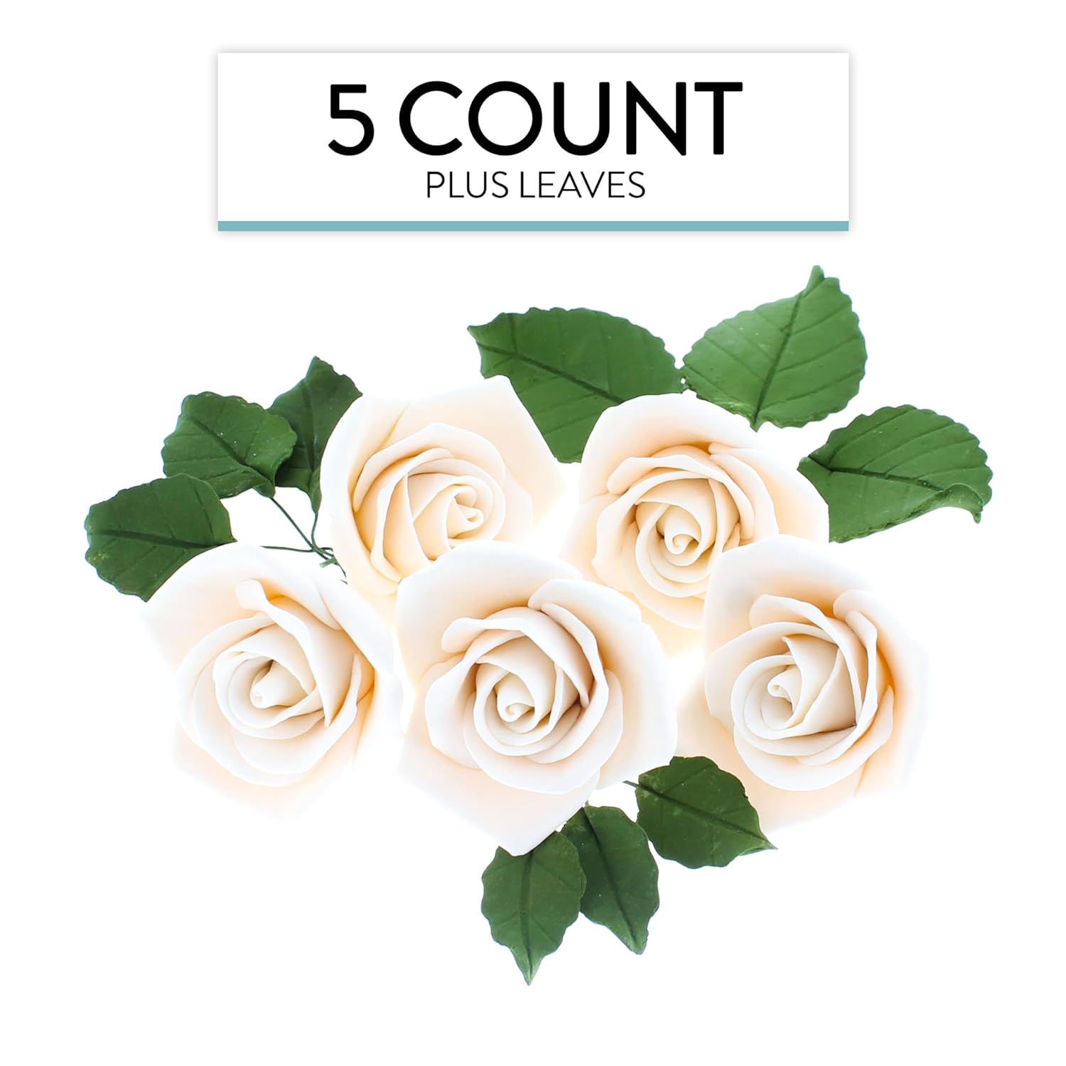 Peace Rose Sugar Flowers with Leaves, Cake Decorating Kit, by Global Sugar Art, Medium, Ivory