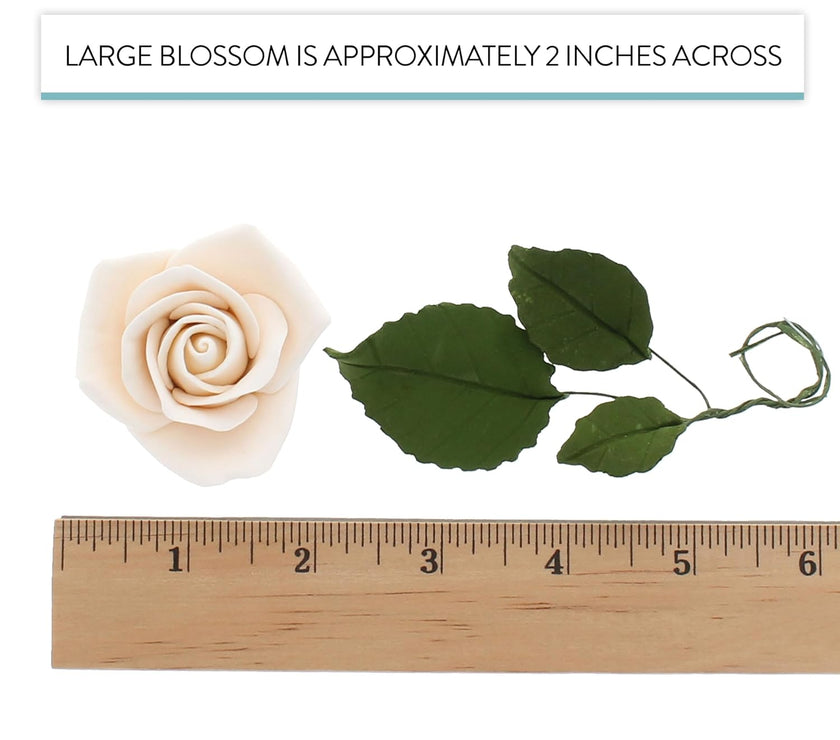 Peace Rose Sugar Flowers with Leaves, Cake Decorating Kit, by Global Sugar Art, Medium, Ivory