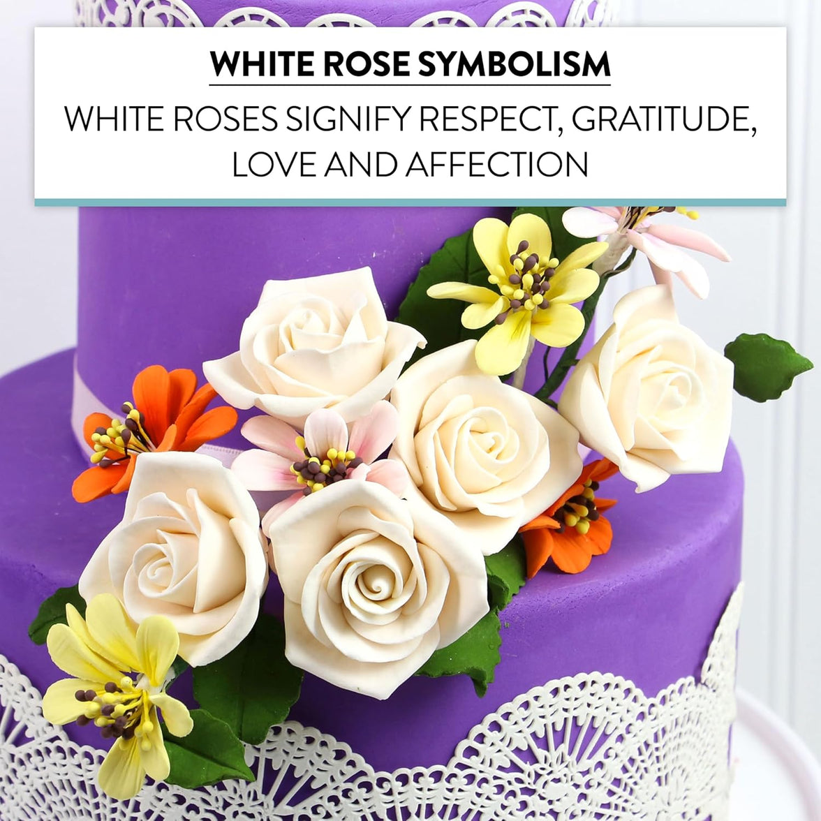 Peace Rose Sugar Flowers with Leaves, Cake Decorating Kit, by Global Sugar Art, Medium, Ivory