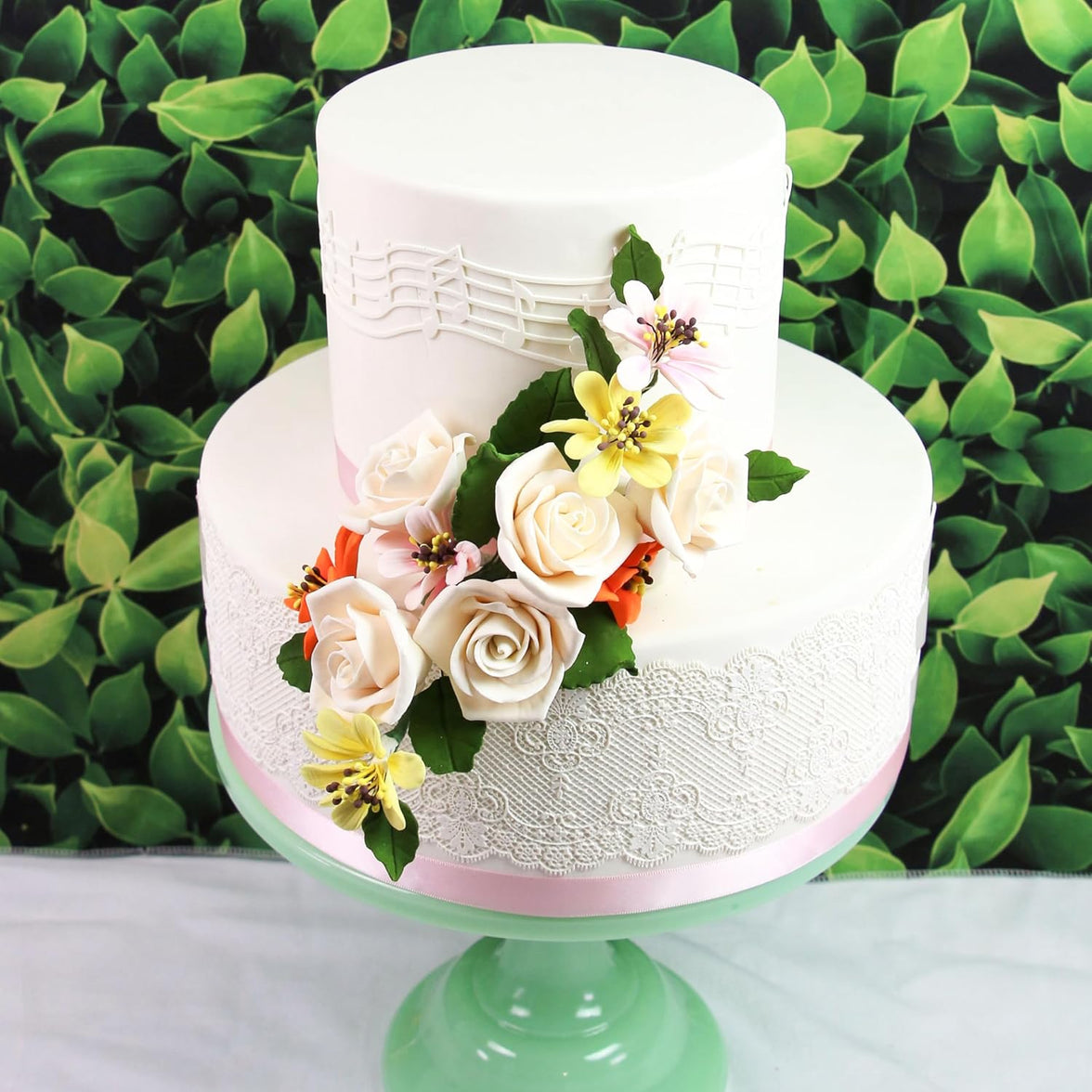 Peace Rose Sugar Flowers with Leaves, Cake Decorating Kit, by Global Sugar Art, Medium, Ivory