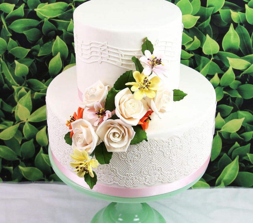 Peace Rose Sugar Flowers with Leaves, Cake Decorating Kit, by Global Sugar Art, Medium, Ivory