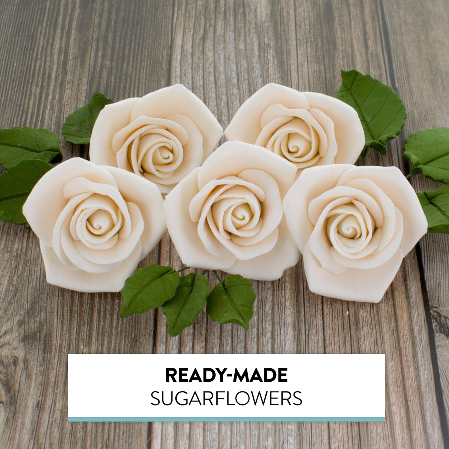 Peace Rose Sugar Flowers with Leaves, Cake Decorating Kit, by Global Sugar Art, Medium, Ivory