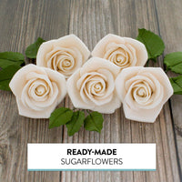 Peace Rose Sugar Flowers with Leaves, Cake Decorating Kit, by Global Sugar Art, Medium, Ivory