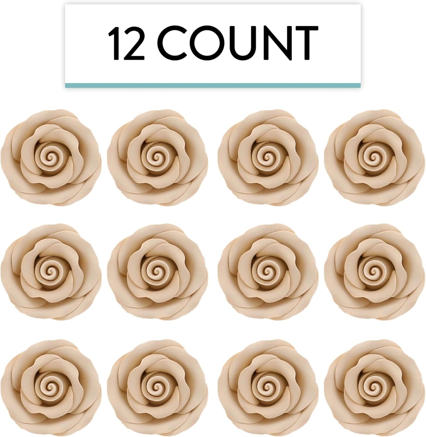 Ivory Edible Roses, Premium, 1.5-inch, 12 Count