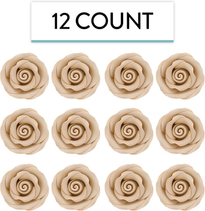 Ivory Edible Roses, Premium, 1.5-inch, 12 Count