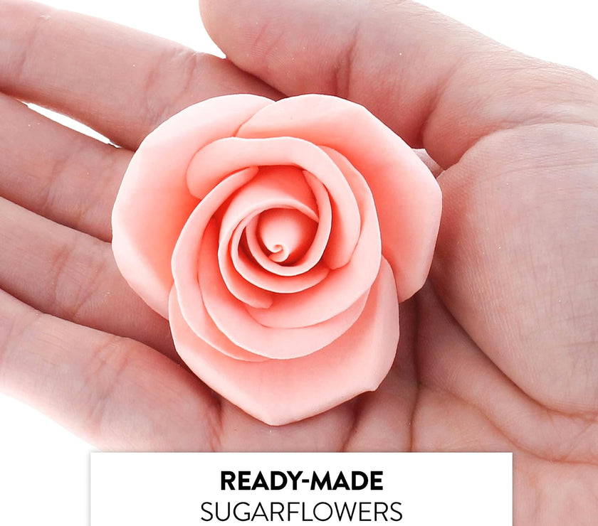 Peace Rose Sugar Flowers for Cake Decorating, by Global Sugar Art, Large, Apricot