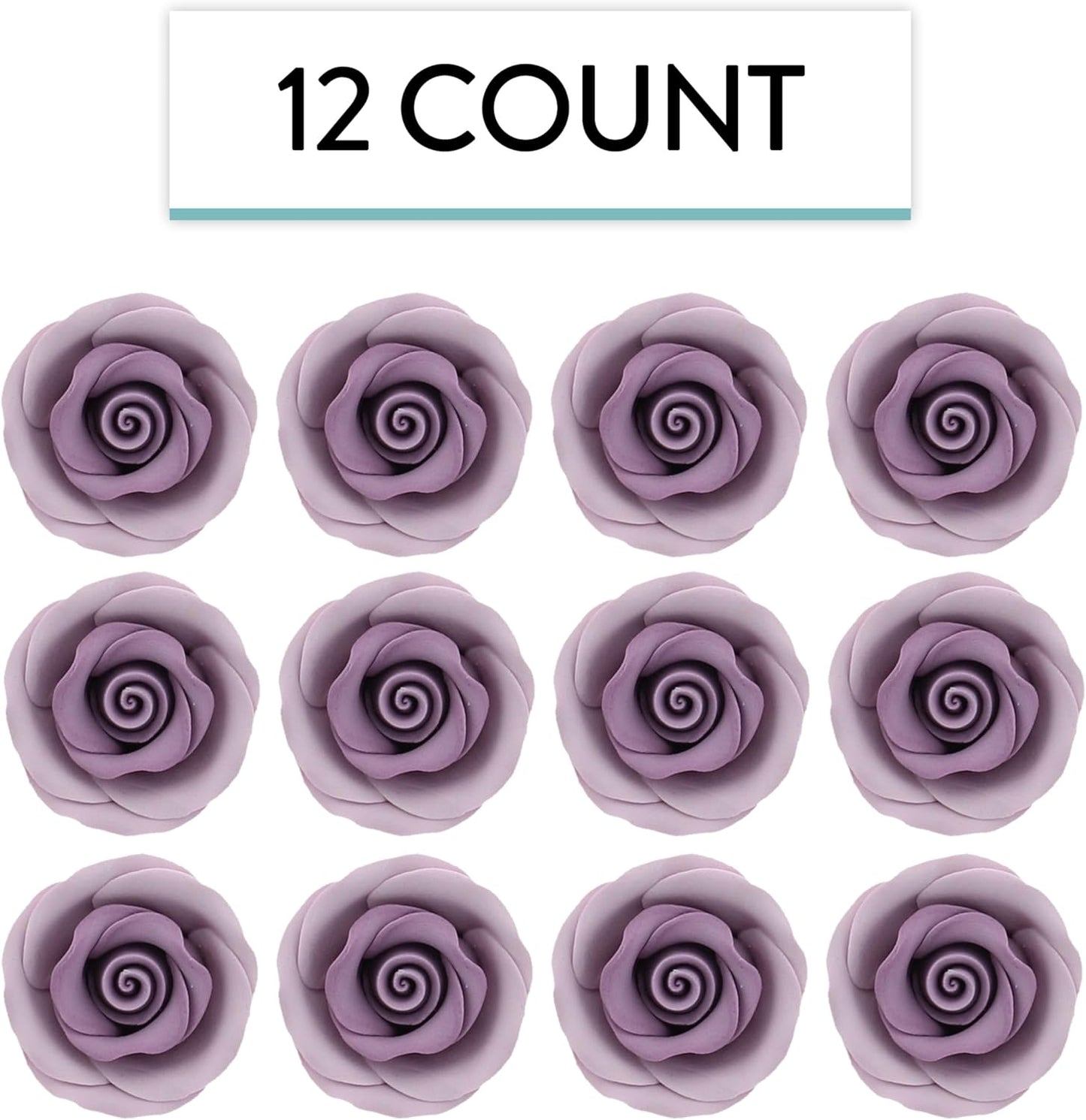 Lavender Edible Roses, Premium, 1.5-inch, 12 Count