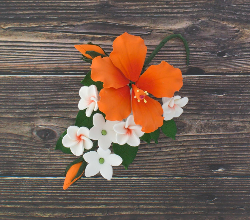 Premium Hibiscus Sugar Flower Sprays by Global Sugar Art, Orange