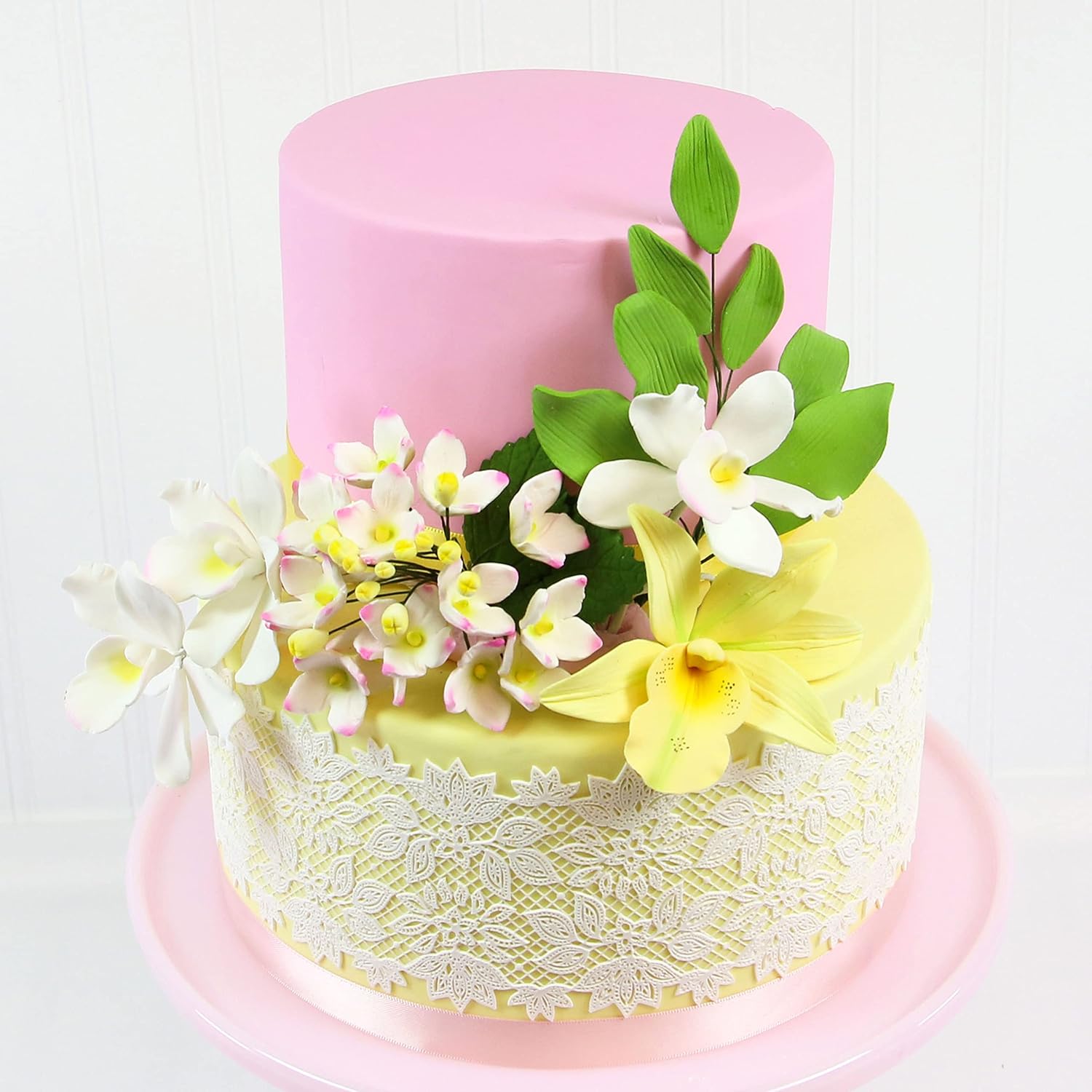 Orchid Sugar Cake Flower Sprays, Summer Orchid Mix with Leaves, by Global Sugar Art, 6 Count