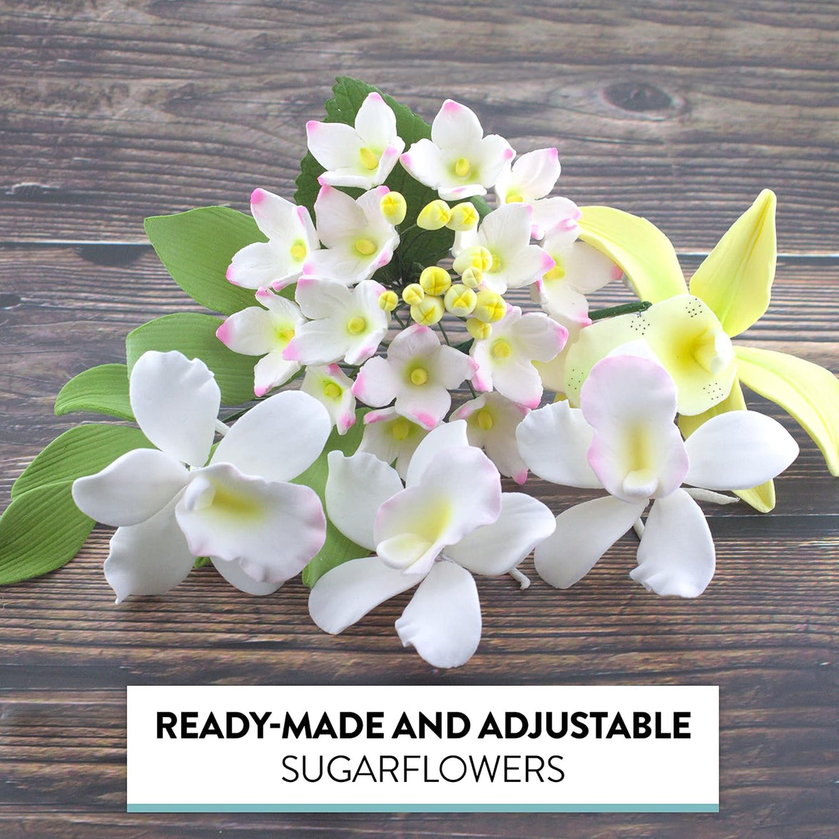 Orchid Sugar Cake Flower Sprays, Summer Orchid Mix with Leaves, by Global Sugar Art, 6 Count