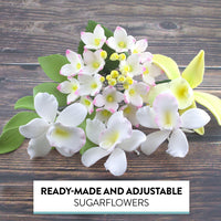 Orchid Sugar Cake Flower Sprays, Summer Orchid Mix with Leaves, by Global Sugar Art, 6 Count