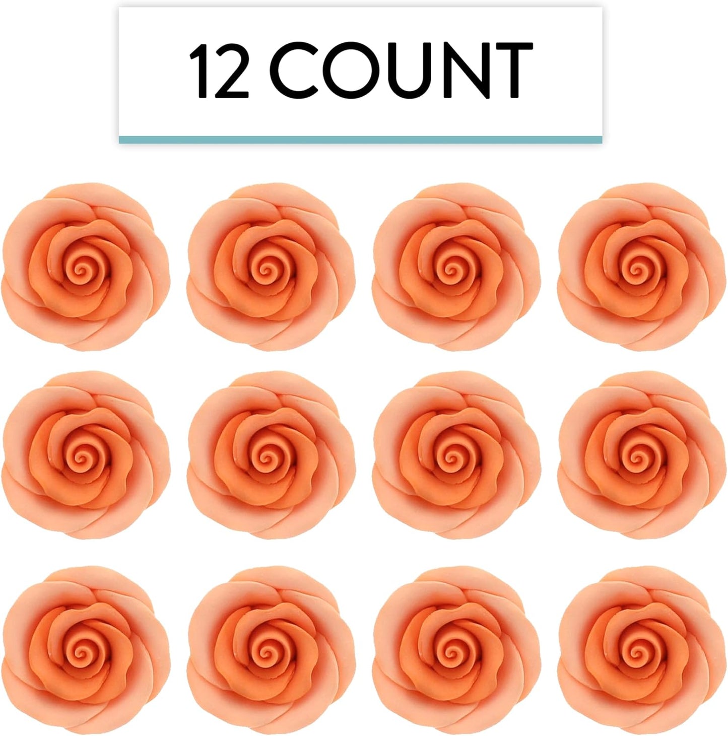 Peach Edible Roses, Premium, 1.5-inch, 12 Count