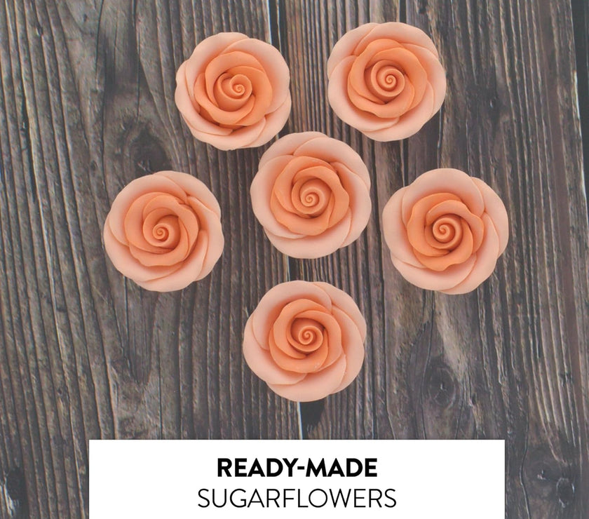 Premium Roses for Decorating Cakes and Cupcakes, by Global Sugar Art, Medium, Peach