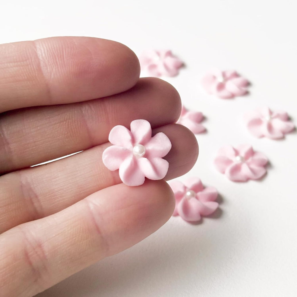 Pink Royal Icing Drop Flowers with Pearl Centers