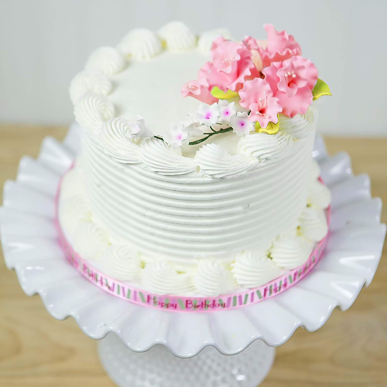 Flower Blossom Spray, Gum Paste Sugar Flowers for Cake Decorating, Pink Cherry Blossoms with Leaves