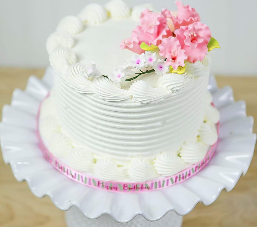Flower Blossom Spray, Gum Paste Sugar Flowers for Cake Decorating, Pink Cherry Blossoms with Leaves
