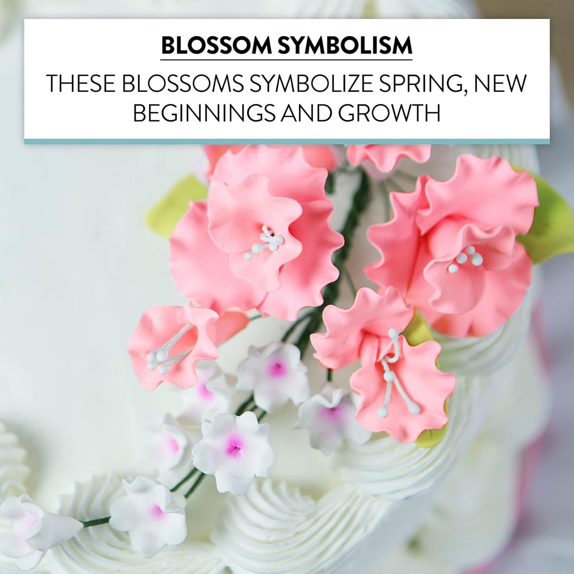 Flower Blossom Spray, Gum Paste Sugar Flowers for Cake Decorating, Pink Cherry Blossoms with Leaves